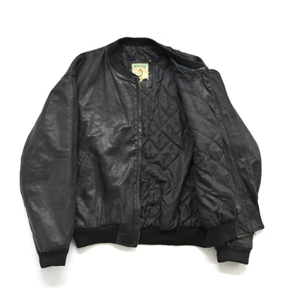 1990s Italy teardrop zip leather ma-1 jacket L