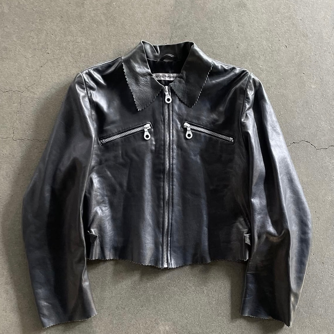 1996ss emporio armani short leather jacket 40