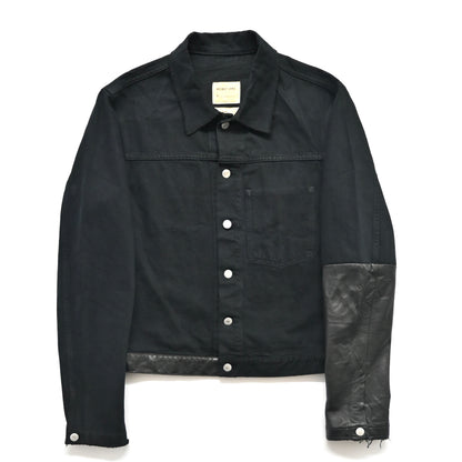 2003ss helmut lang leather sleeve denim jacket 52