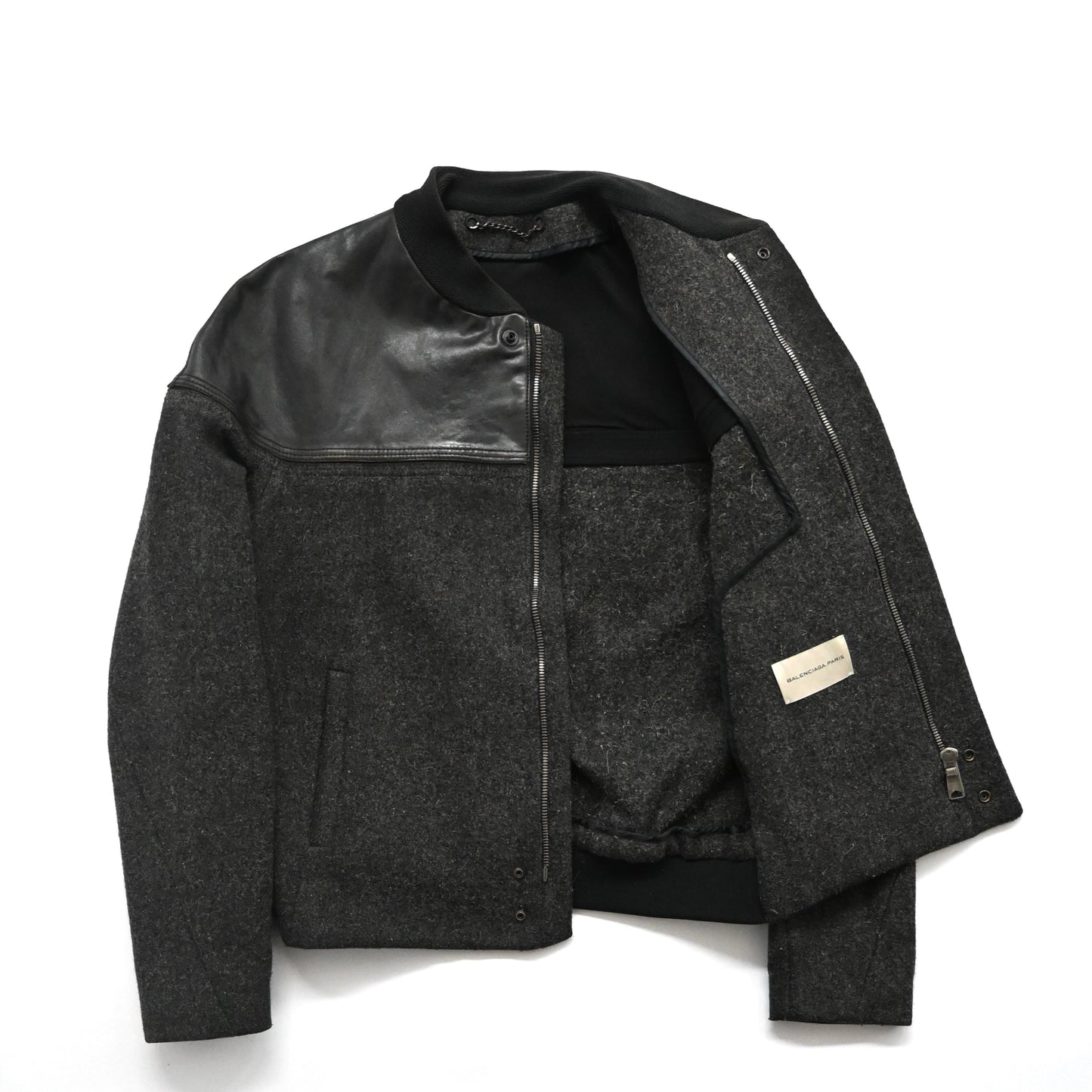 2009aw balenciaga leather docking wool ma-1 jacket 48