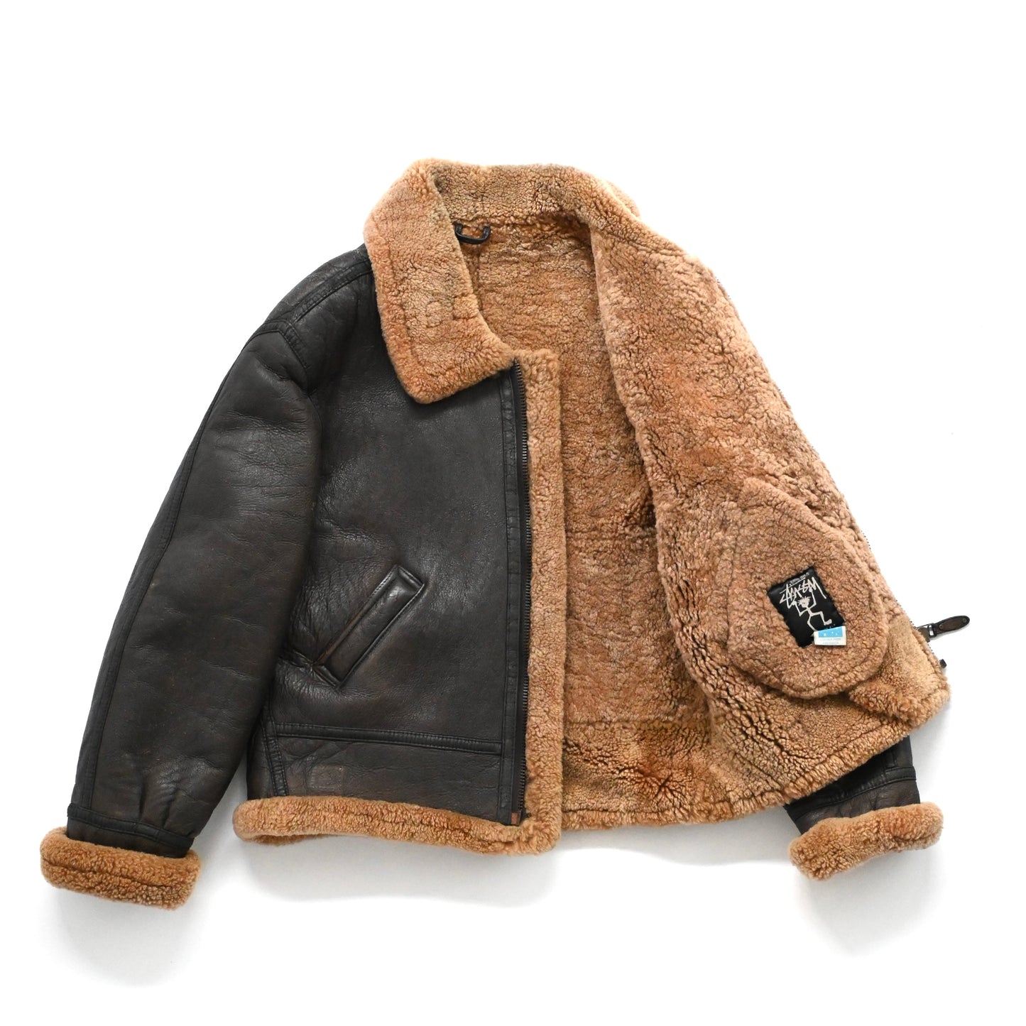 1990s stussy leather mouton jacket XXL