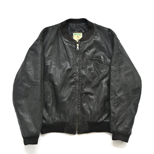 1990s Italy teardrop zip leather ma-1 jacket L