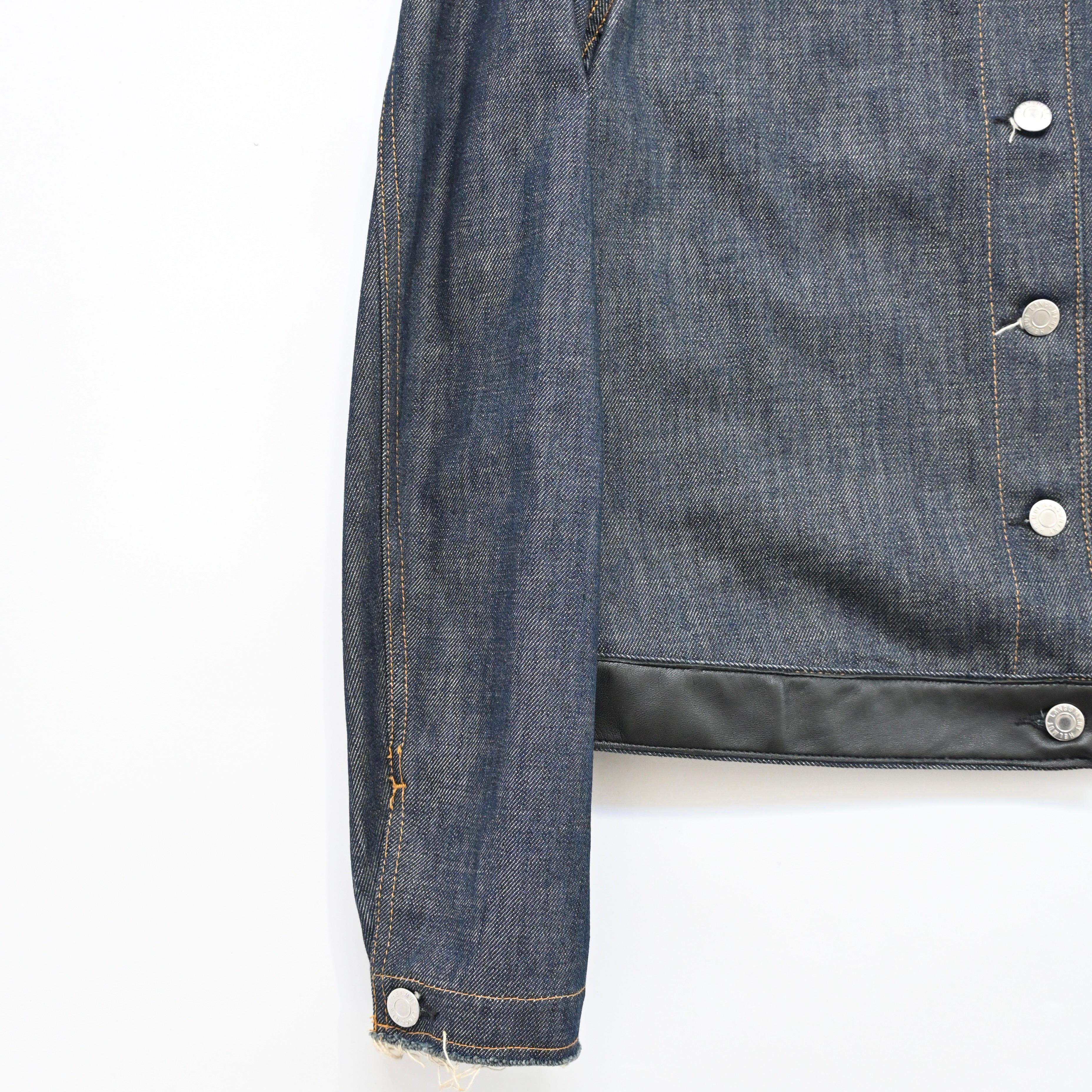 2003ss helmut lang leather sleeve denim jacket 44 – vexed_store