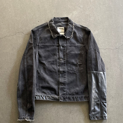 2003ss helmut lang leather sleeve denim jacket 50