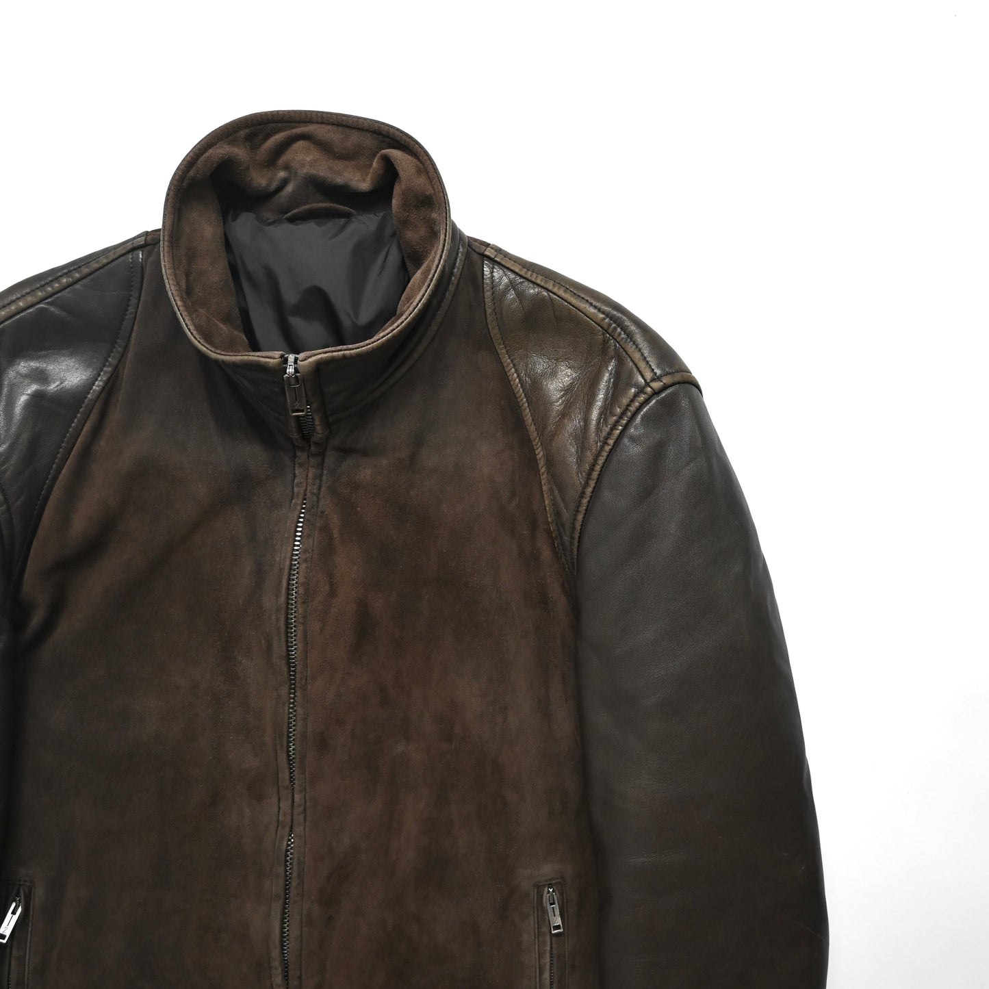 2000s ermenegildo zegna leather docking suede jacket 52
