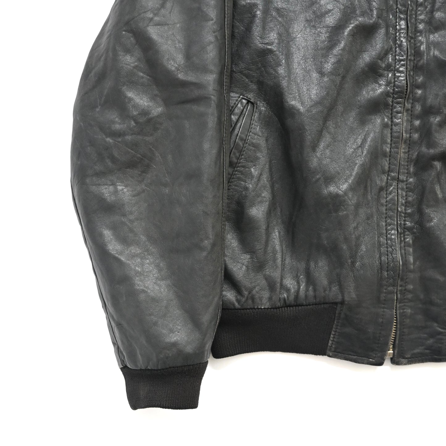 1990s Italy teardrop zip leather ma-1 jacket L