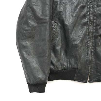 1990s Italy teardrop zip leather ma-1 jacket L