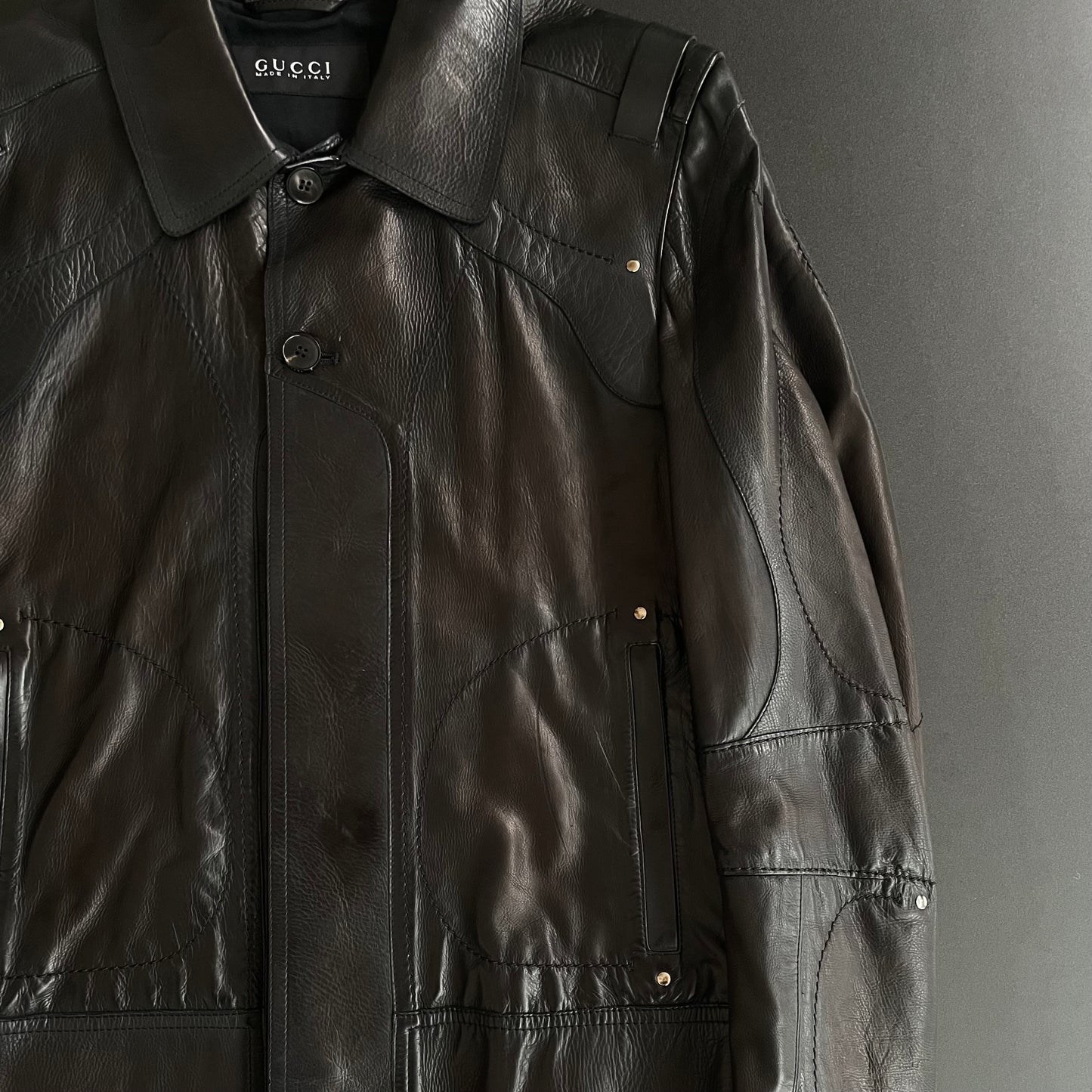 2004ss gucci patchwork leather jacket 48 by Tom ford