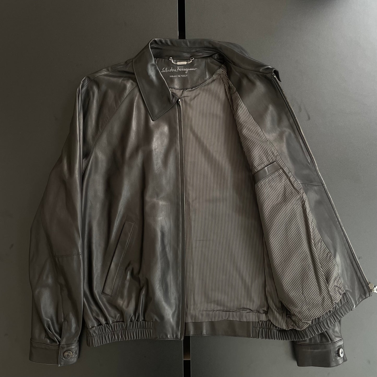1990s salvatore ferragamo lamb leather jacket 50
