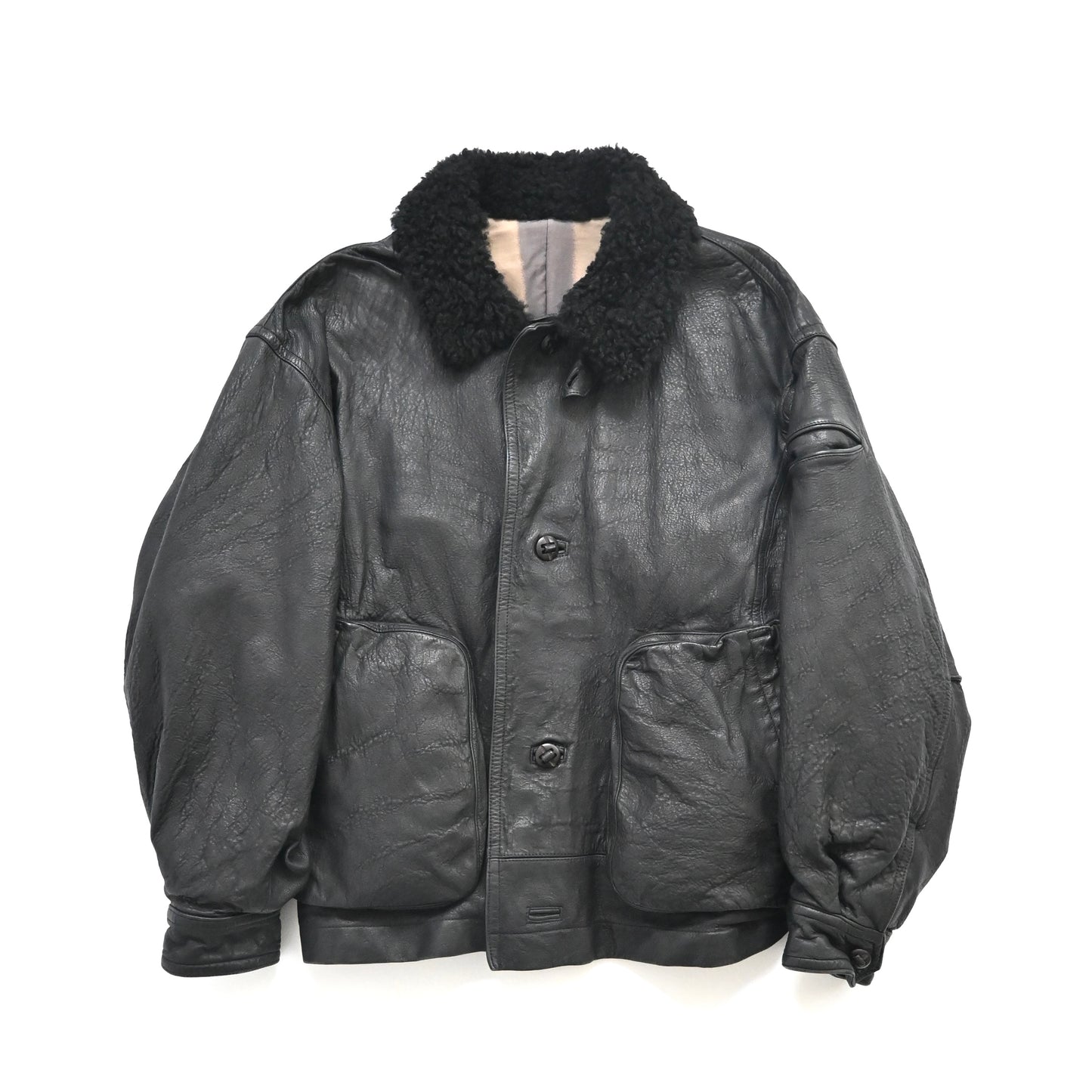 1980s issey miyake mouton neck lamb leather jacket L set up