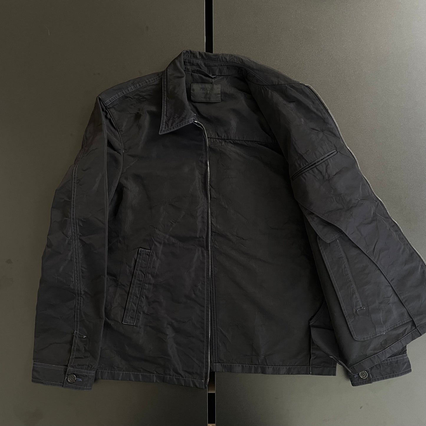 2000s prada blue stitch nylon blouson 48