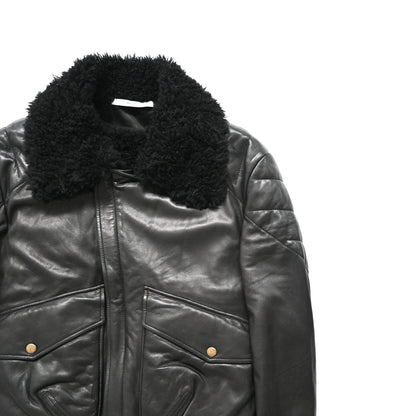 2002aw Yves saint laurent rive gauch boa docking leather jacket 48 by Tom ford