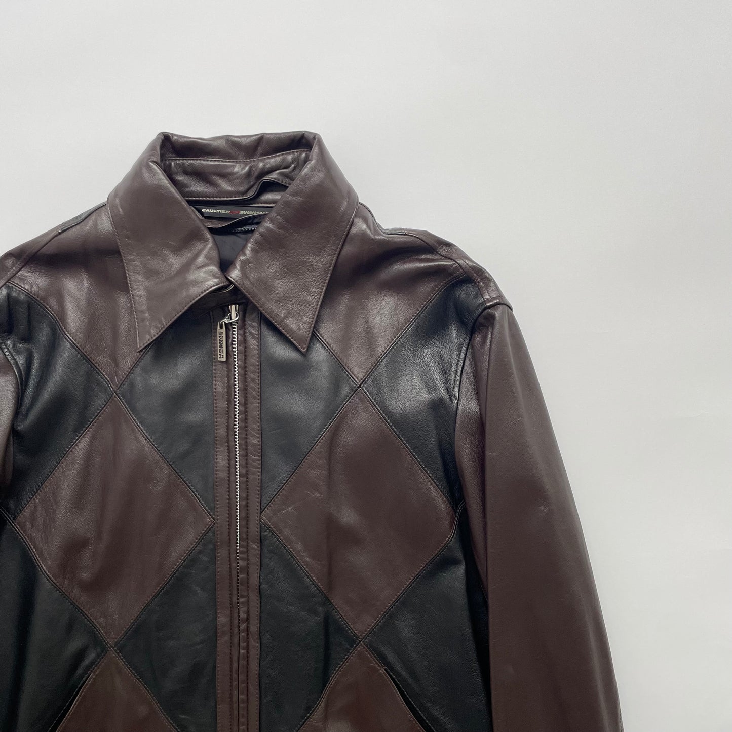 2000s jean paul gaultier argyle lamd leather jacket 48