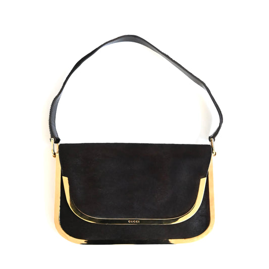 1996aw gucci gold bangle calf hair hand bag by Tom ford