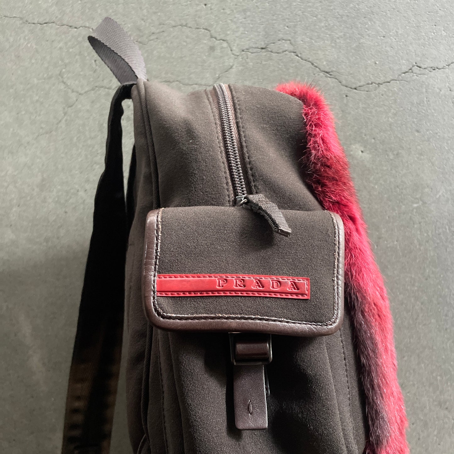 1999aw prada red fur backpack unisex