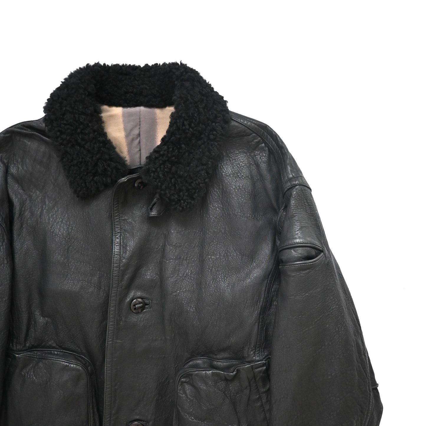 1980s issey miyake mouton neck lamb leather jacket L set up