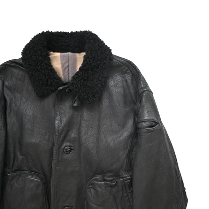 1980s issey miyake mouton neck lamb leather jacket L set up