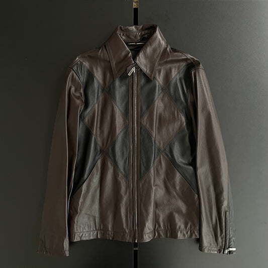 2000s jean paul gaultier argyle lamd leather jacket 48