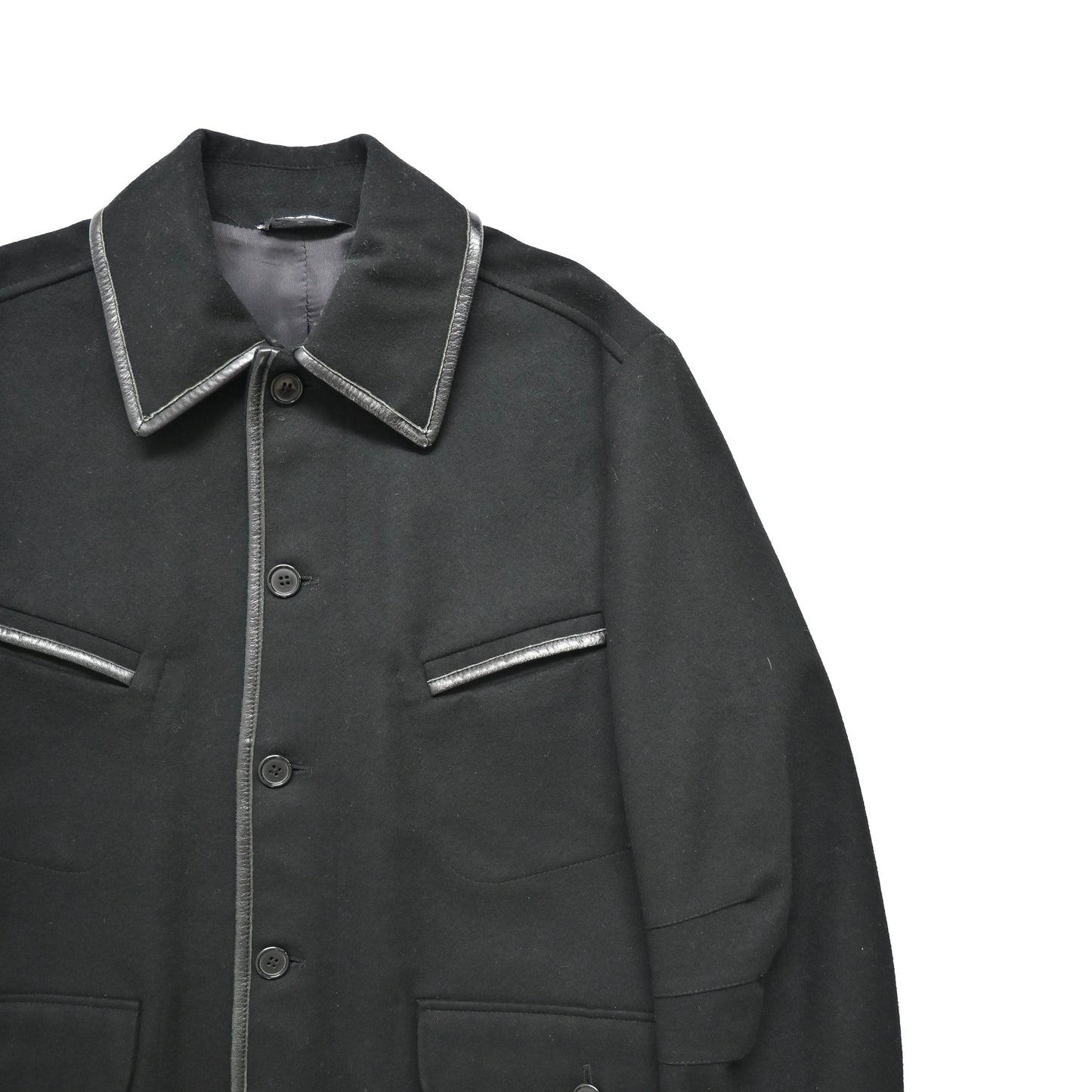 1999aw so by alexander van slobbe leather piping wool jacket 48