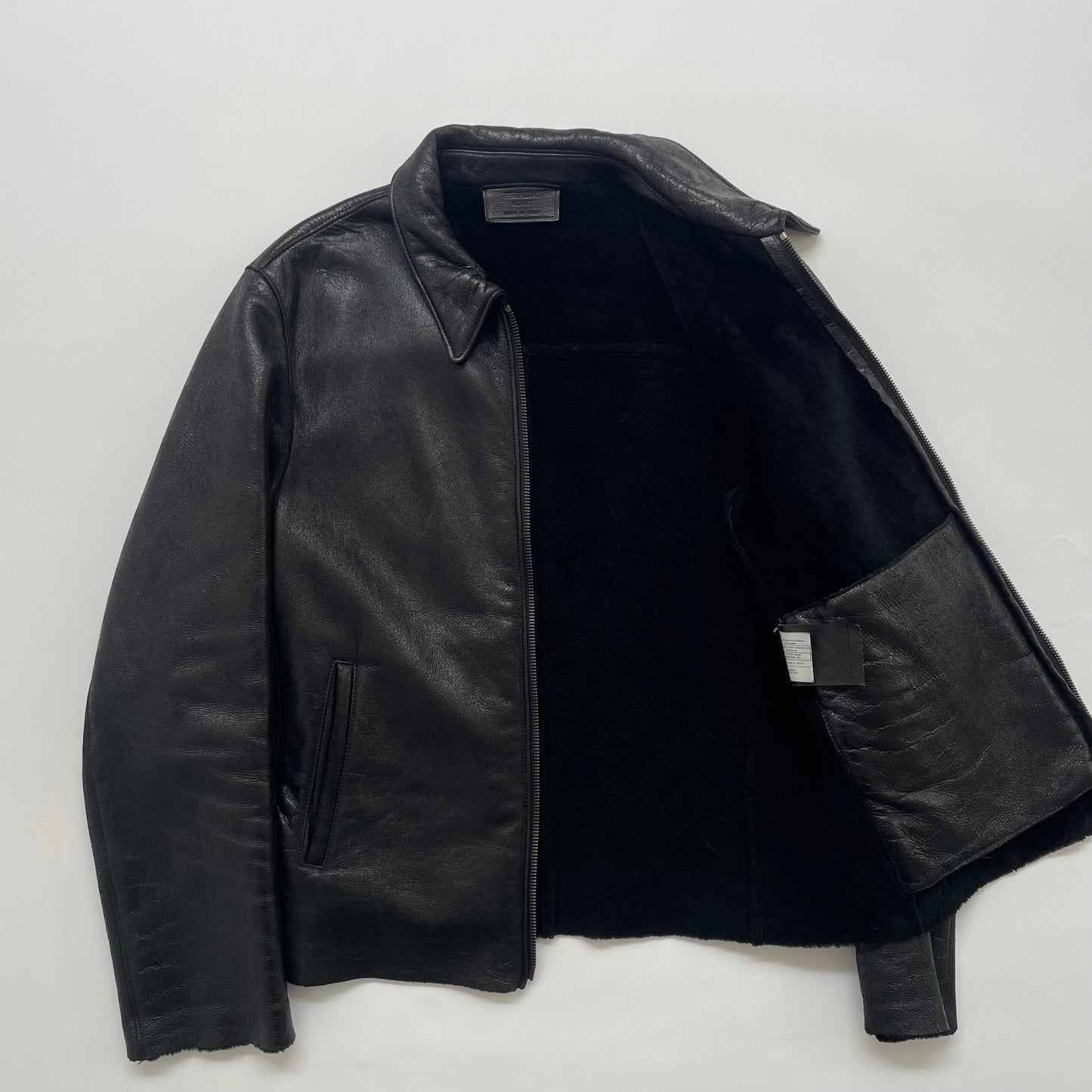 2000s prada leather mouton jacket 50