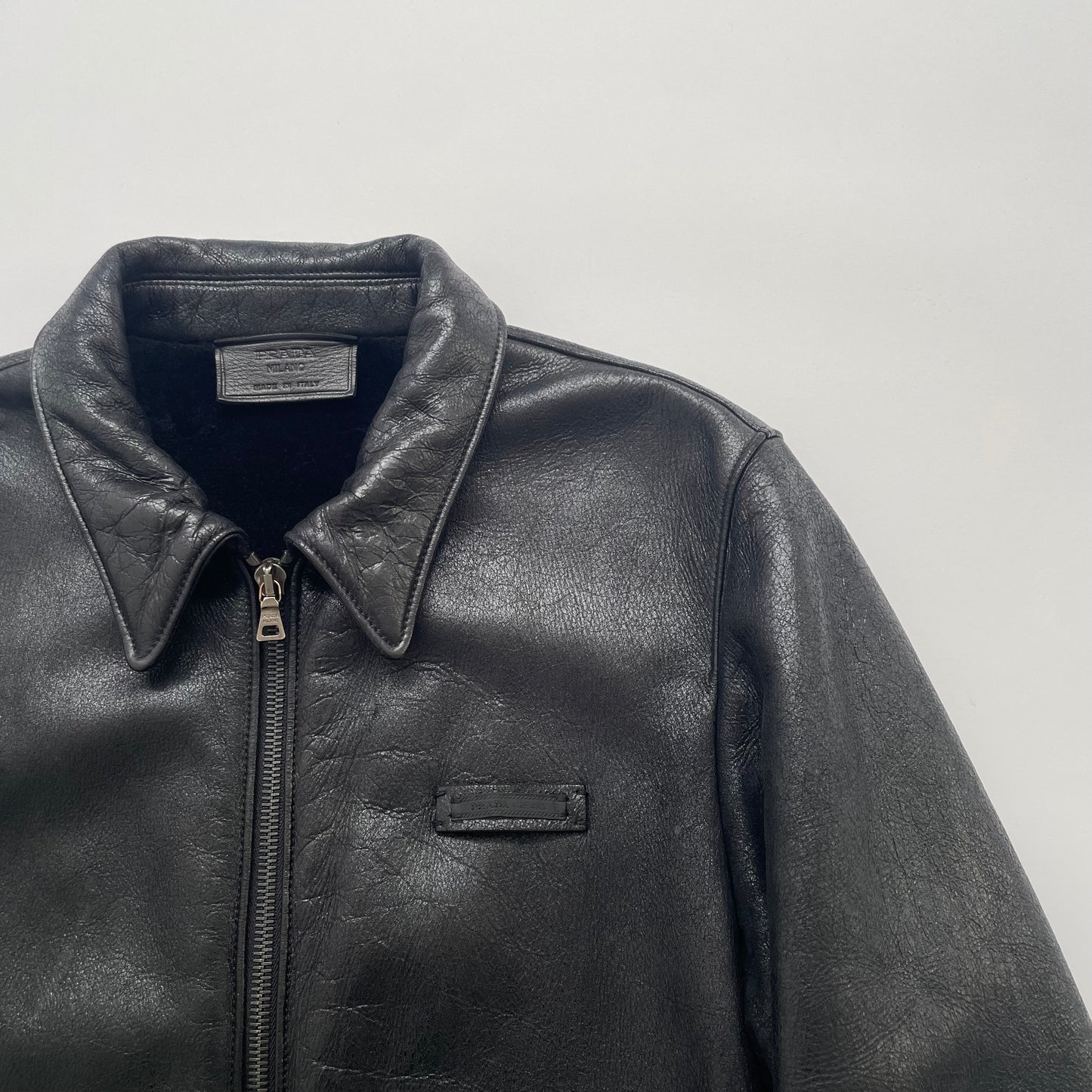 2000s prada leather mouton jacket 50