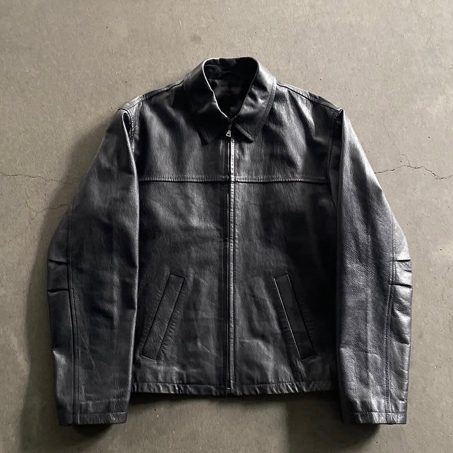 1999aw prada black real leather jacket 50 – vexed_store