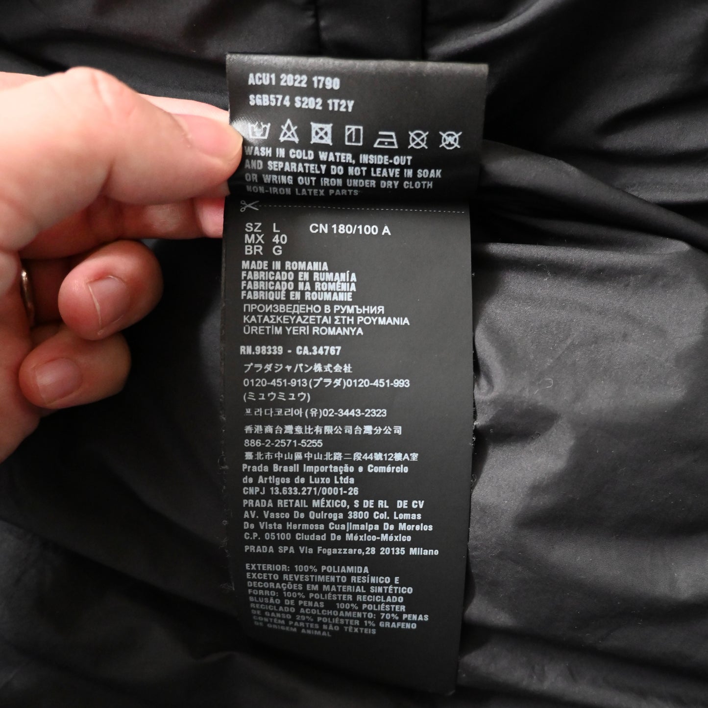 2022aw prada sgb574 polyamide down jacket L