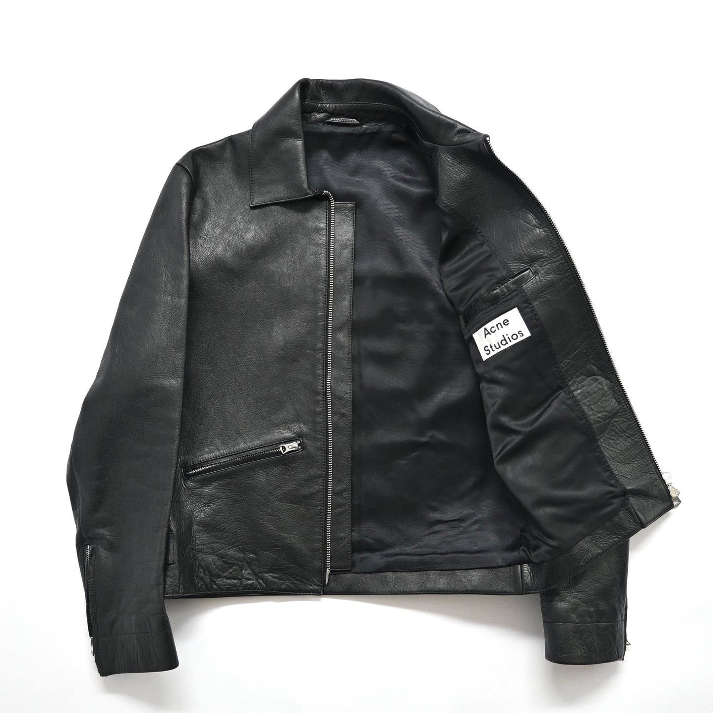 2016ss acne studios calfskin black leather jacket 48