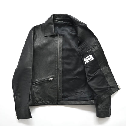 2016ss acne studios calfskin black leather jacket 48