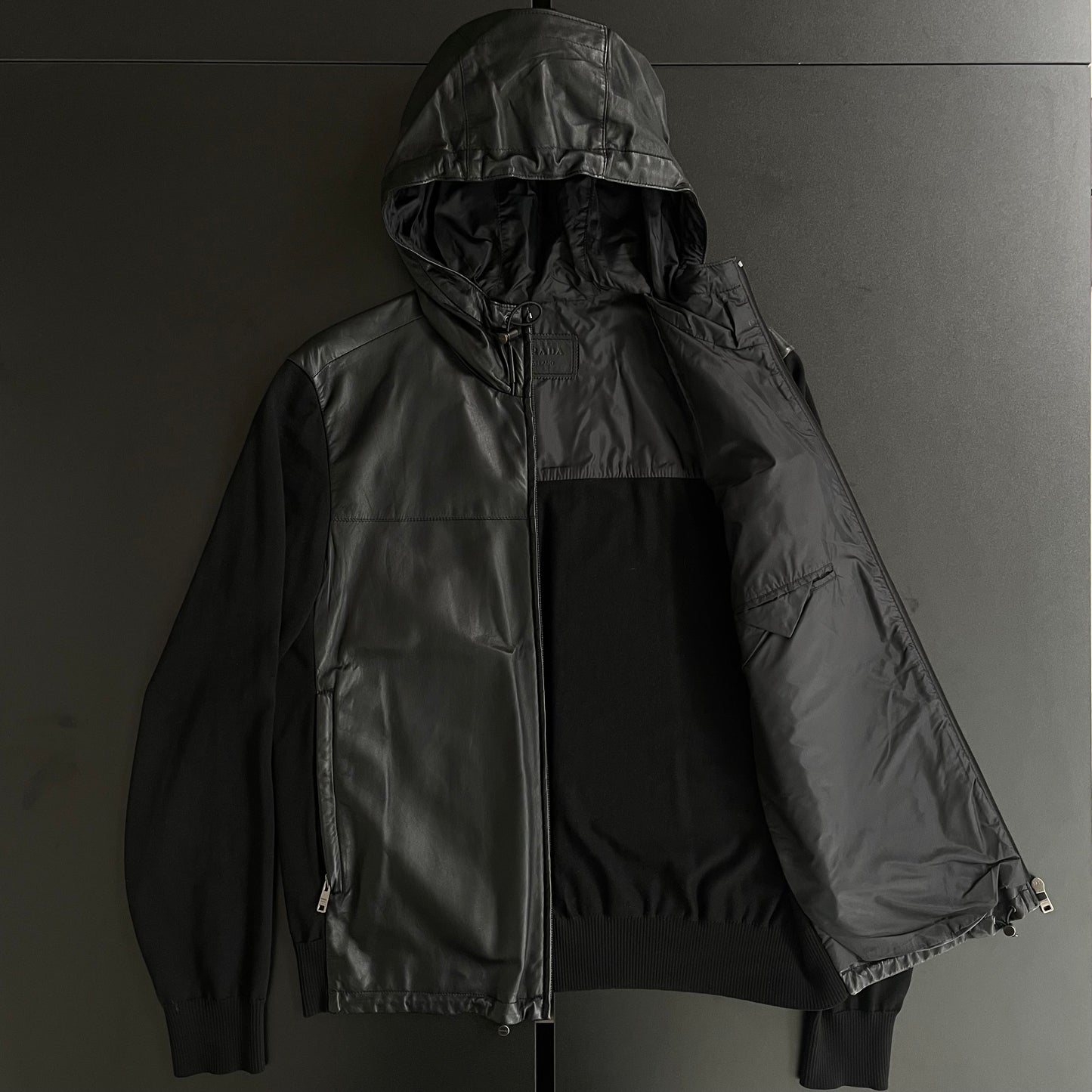 2017aw prada leather docking kint hoodie 52