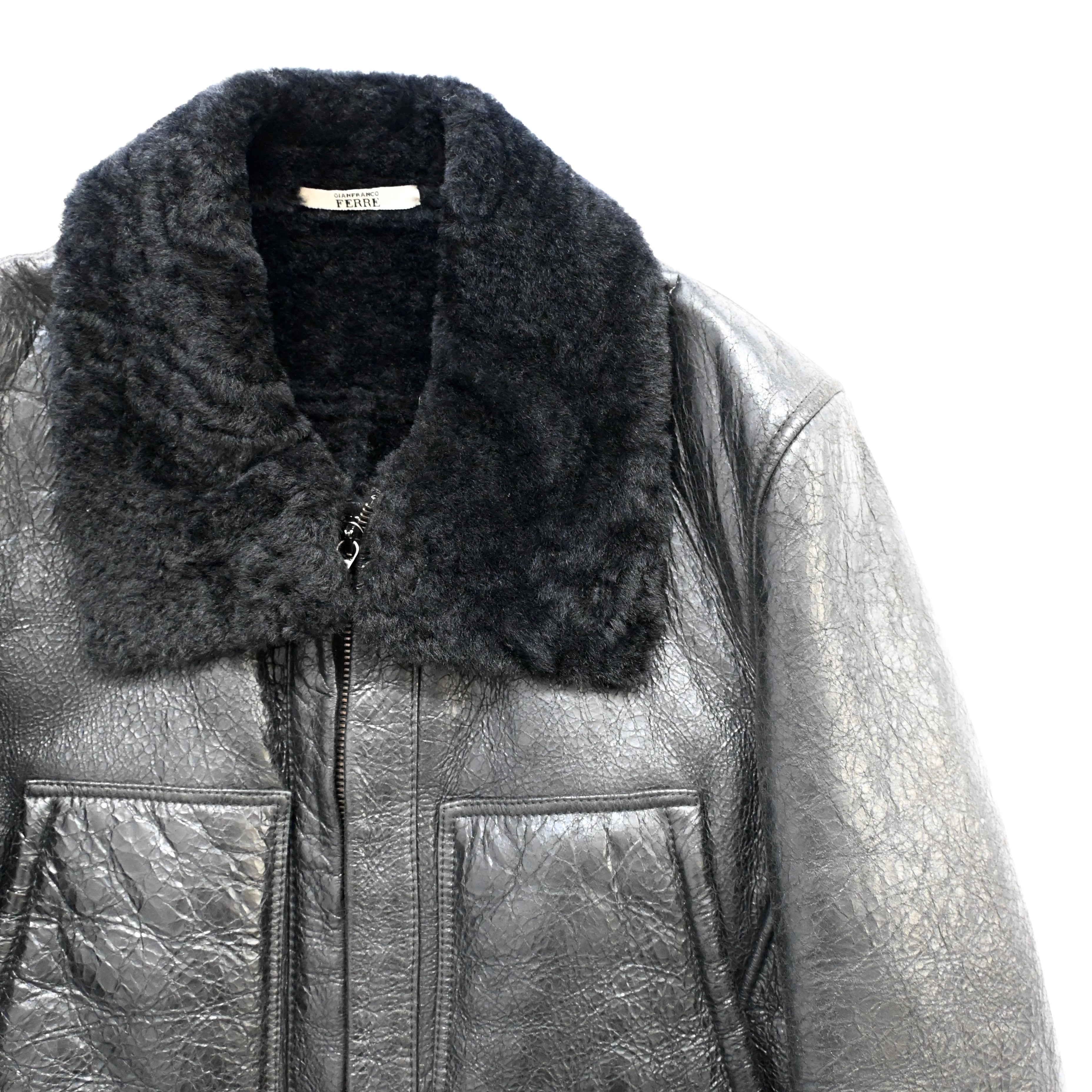 1990s gianfranco ferre lamb leather mouton jacket 48 – vexed_store