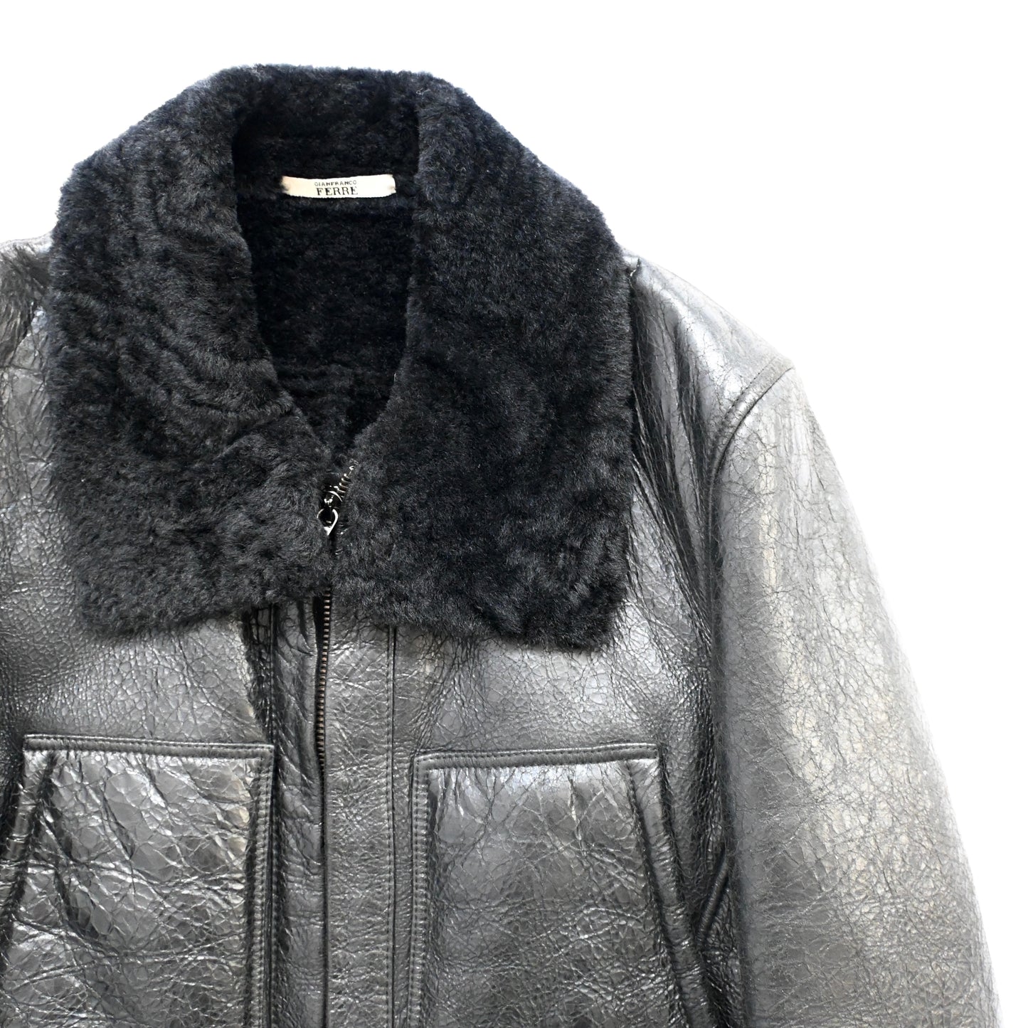 1990s gianfranco ferre lamb leather mouton jacket 48