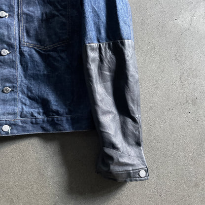 2003ss helmut lang leather sleeve denim jacket 50