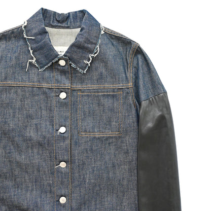 2003ss helmut lang leather sleeve denim jacket 44