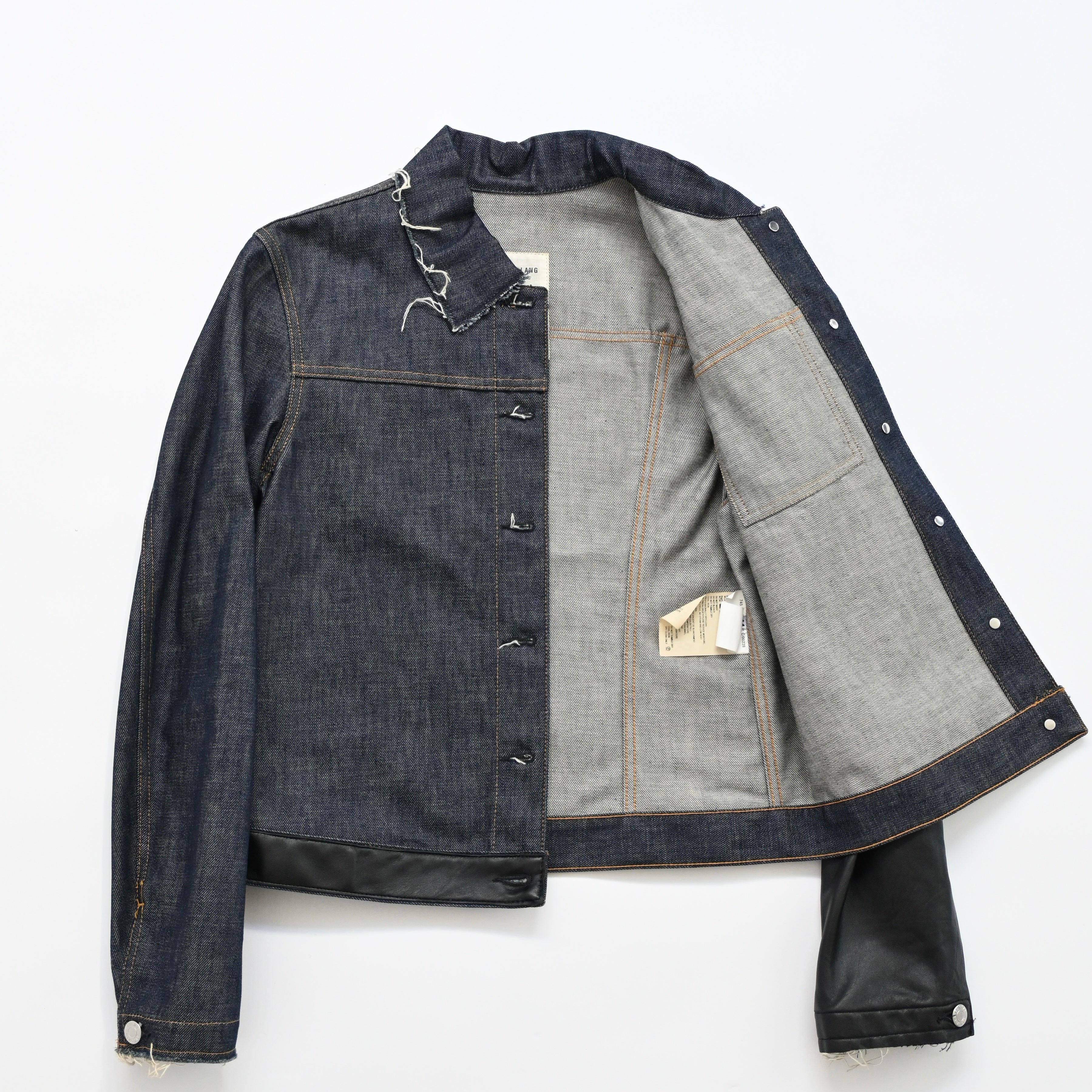 helmut lang 2003ss 本人期 デニムレザージャケット 46 2003ss helmut lang leather sleeve denim jacket 44 – vexed_store