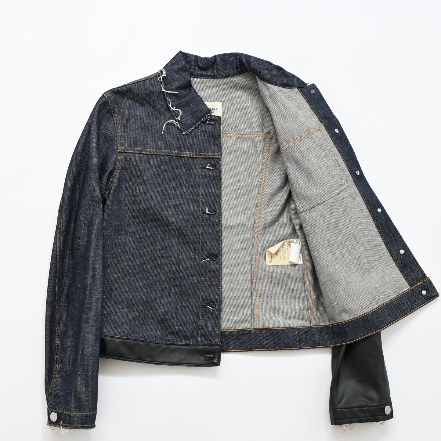 2003ss helmut lang leather sleeve denim jacket 44