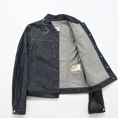 2003ss helmut lang leather sleeve denim jacket 44