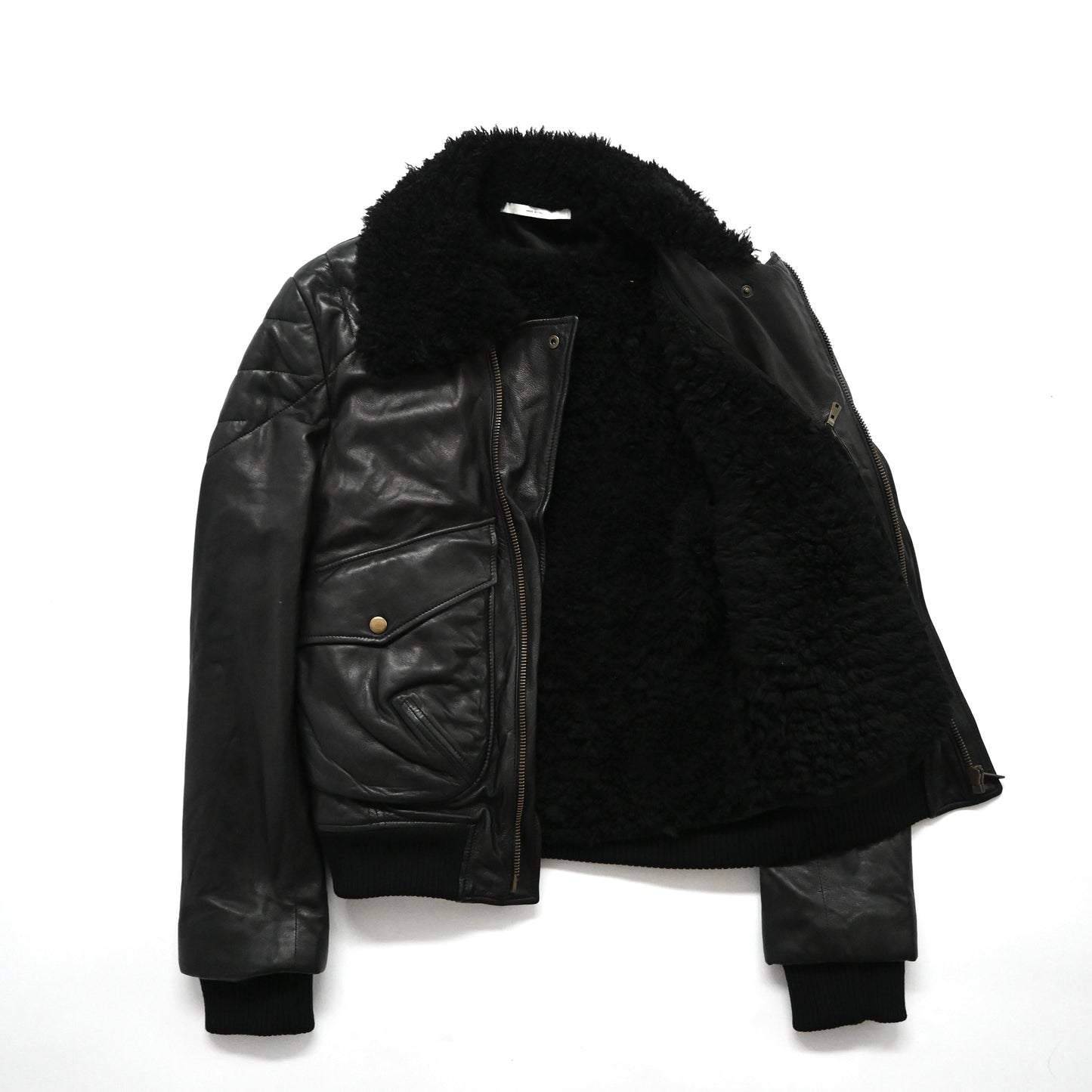 2002aw Yves saint laurent rive gauch boa docking leather jacket 48 by Tom ford