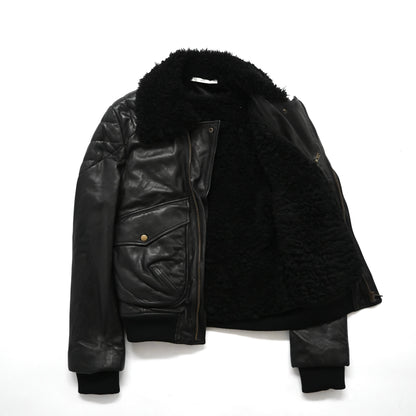 2002aw Yves saint laurent rive gauch boa docking leather jacket 48 by Tom ford