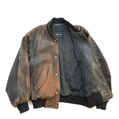 1980s boneville crushed lamb leather bomber jacket 48