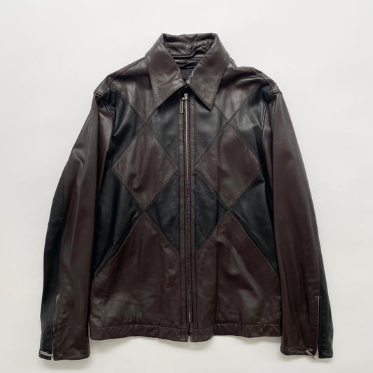 2000s jean paul gaultier argyle lamd leather jacket 48