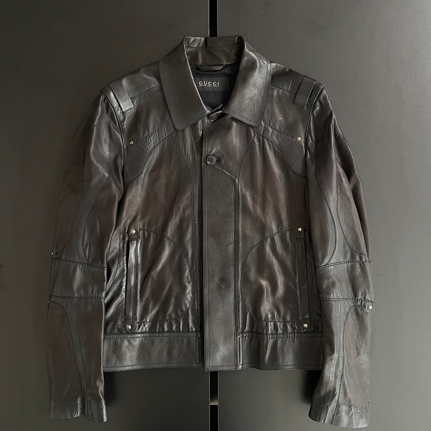 2004ss gucci patchwork leather jacket 48 by Tom ford