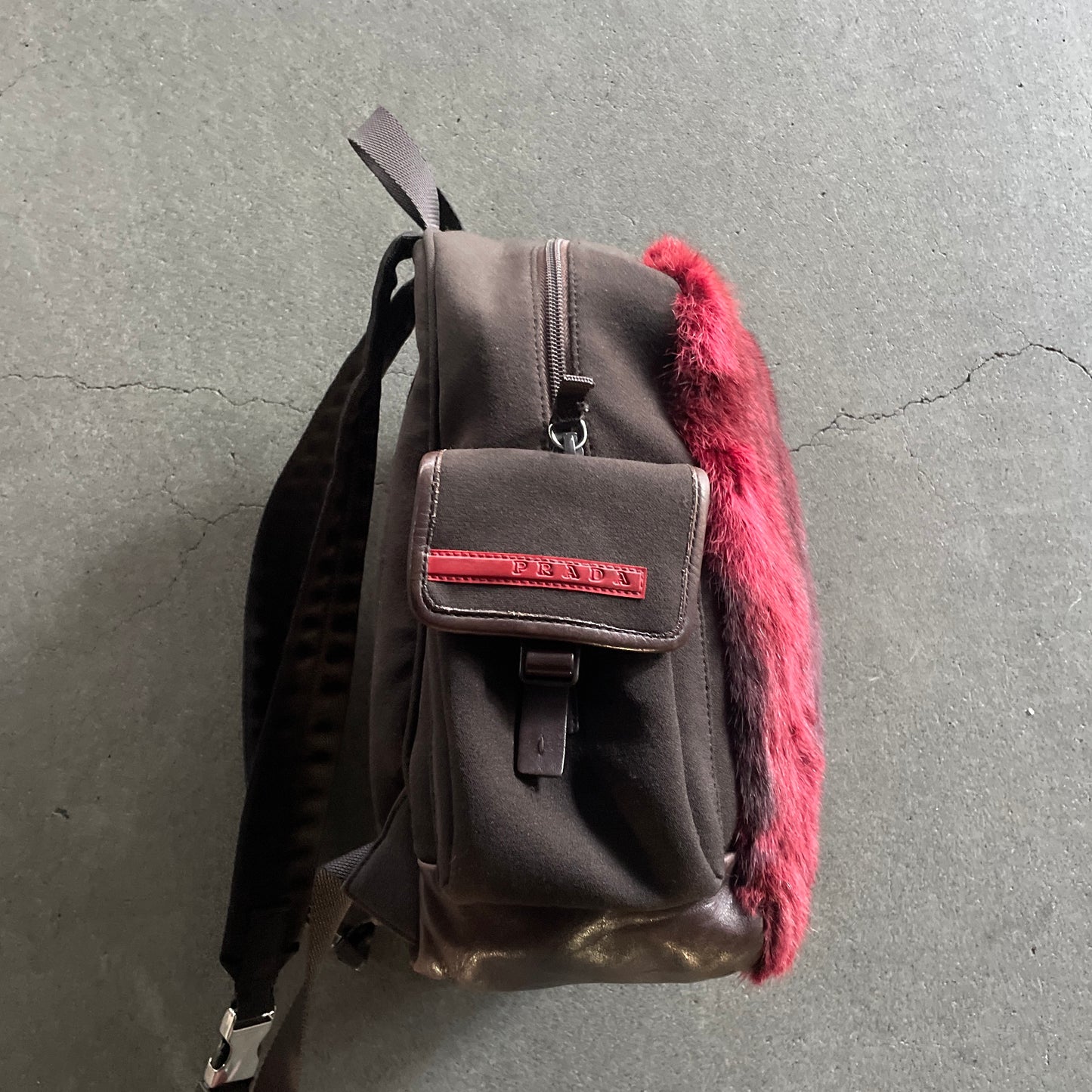 1999aw prada red fur backpack unisex