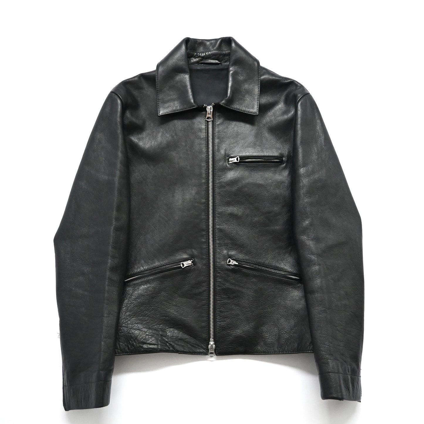 2016ss acne studios calfskin black leather jacket 48