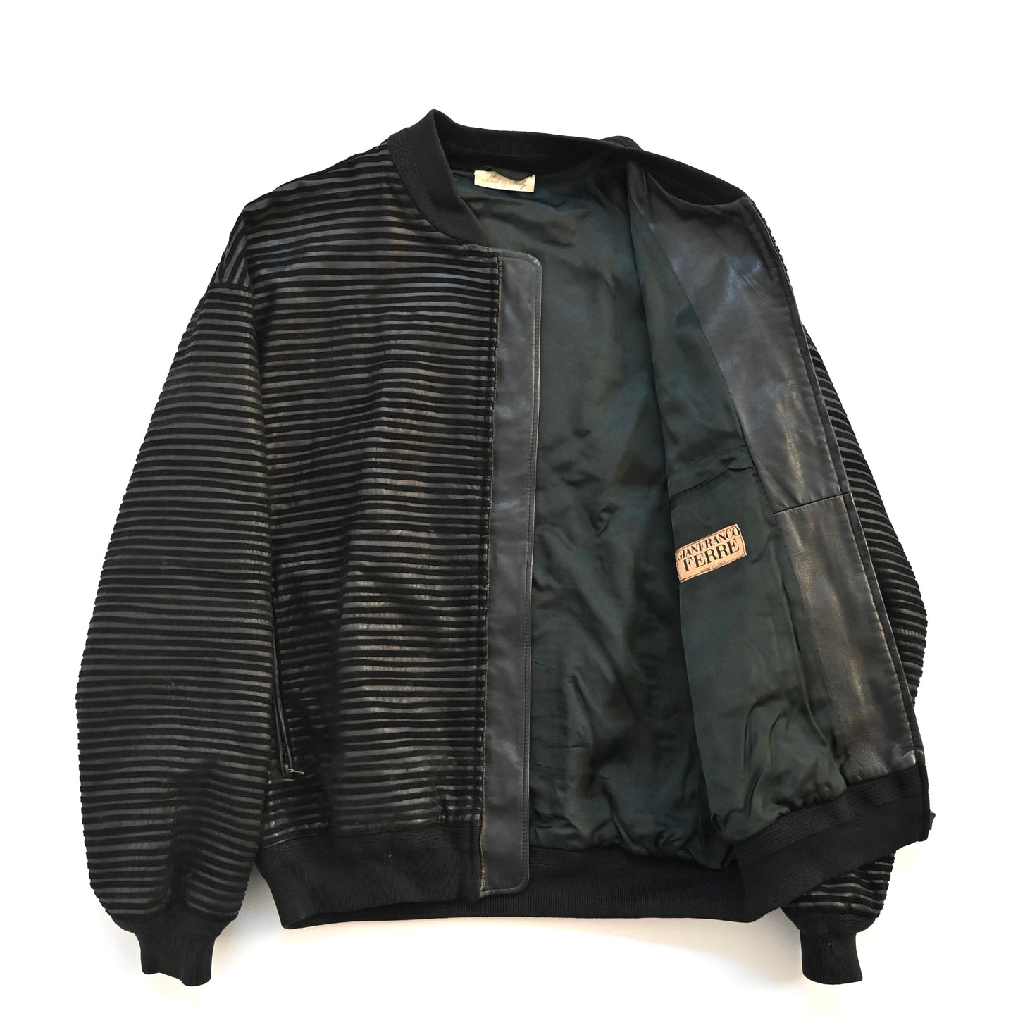 1990s gianfranco ferre stripe piping leather bomber jacket 50
