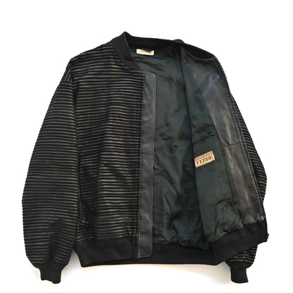 1990s gianfranco ferre stripe piping leather bomber jacket 50