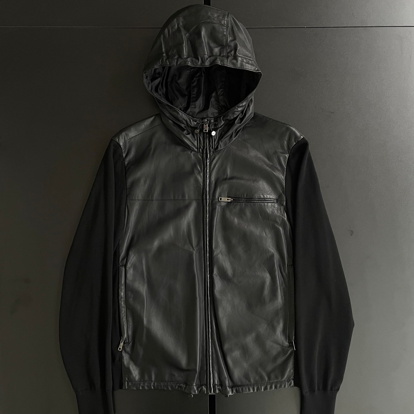 2017aw prada leather docking kint hoodie 52
