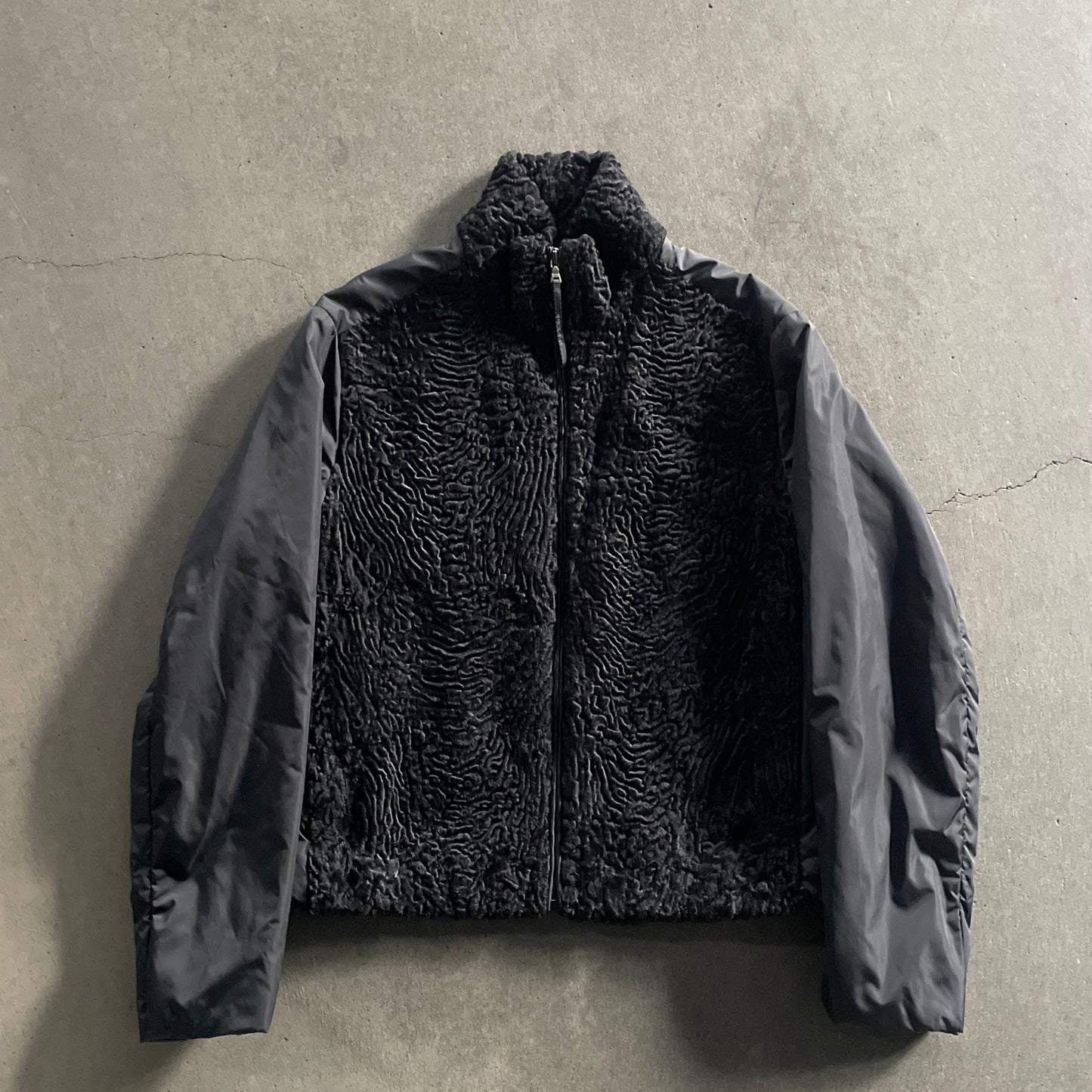 2000s prada fur docking nylon blouson 48