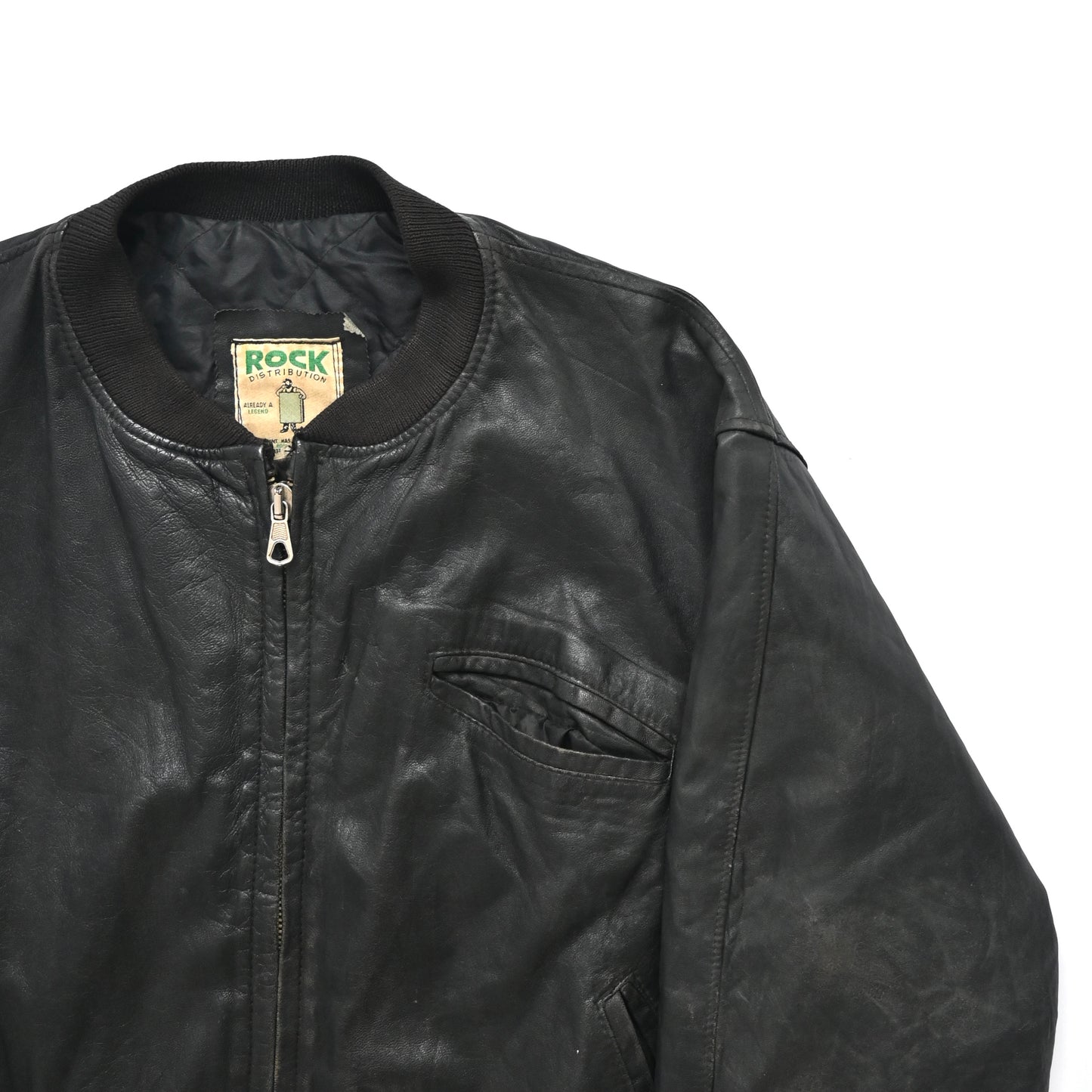 1990s Italy teardrop zip leather ma-1 jacket L