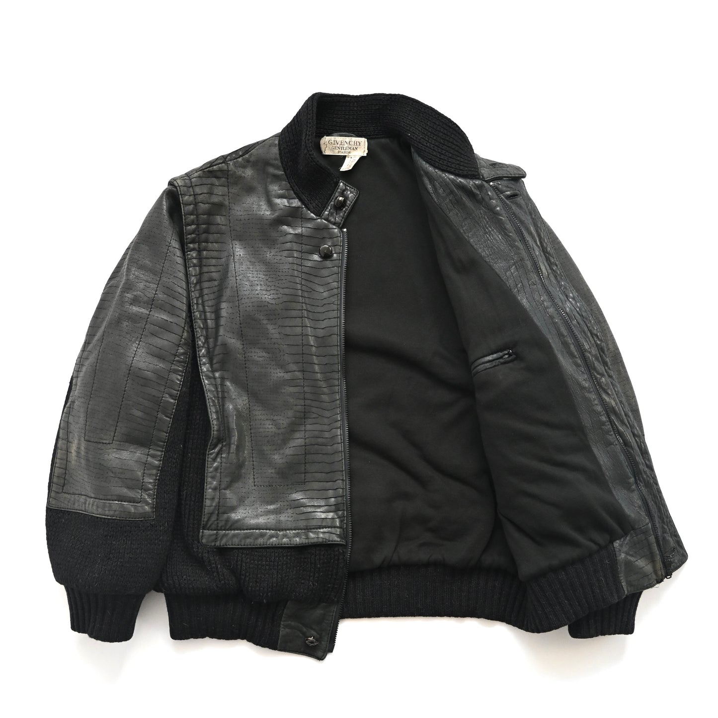 1980s givenchy leather docking wool jacket M
